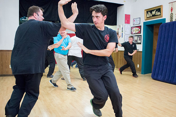 Baguazhang students having fun with circle walking drills at the 2014 Baguazhang workshop.